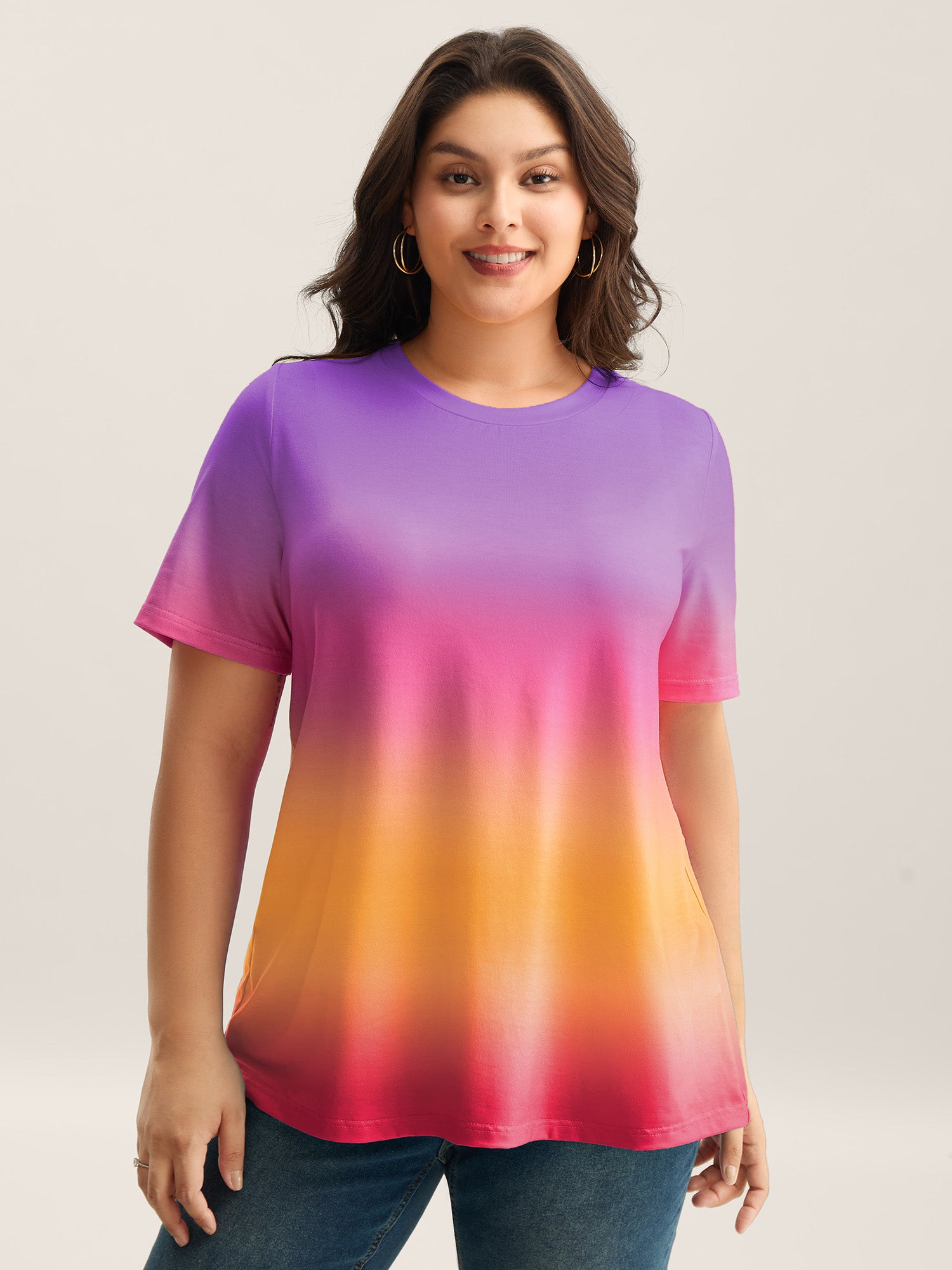 Ombre Gradient Crew Neck Curvy T-Shirt