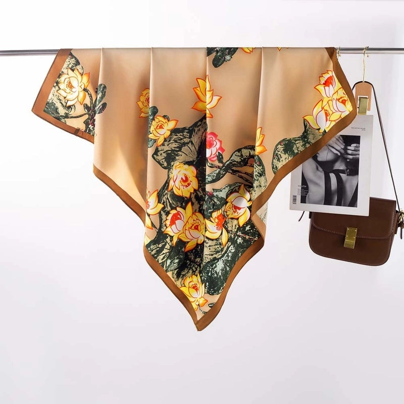 Women's Elegant Minimalist Stripe Flower Satin Silk Scarf