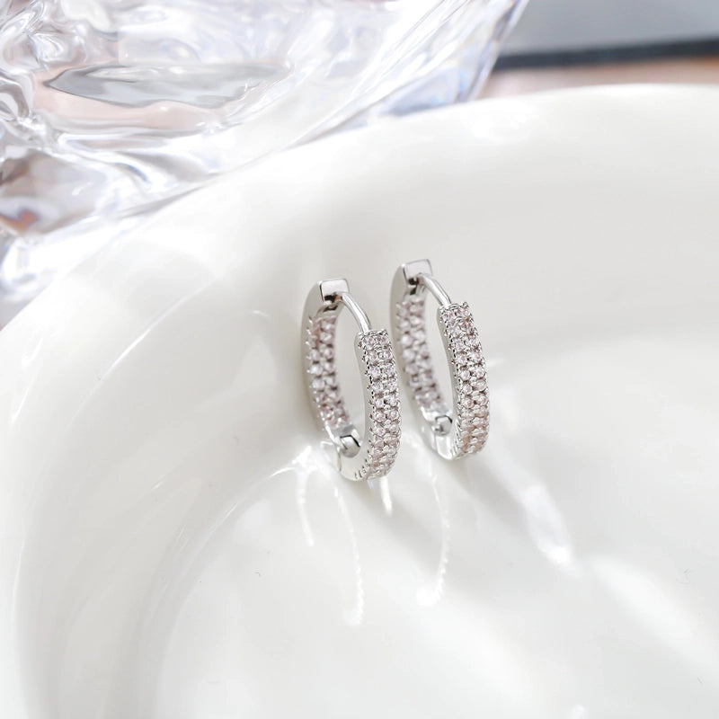 S925 Silver Needle  Europe And The United States High Sense Of Light Luxury Commuting Zircon Ear Buckle Female Full Of Drill  Wind Jewelry