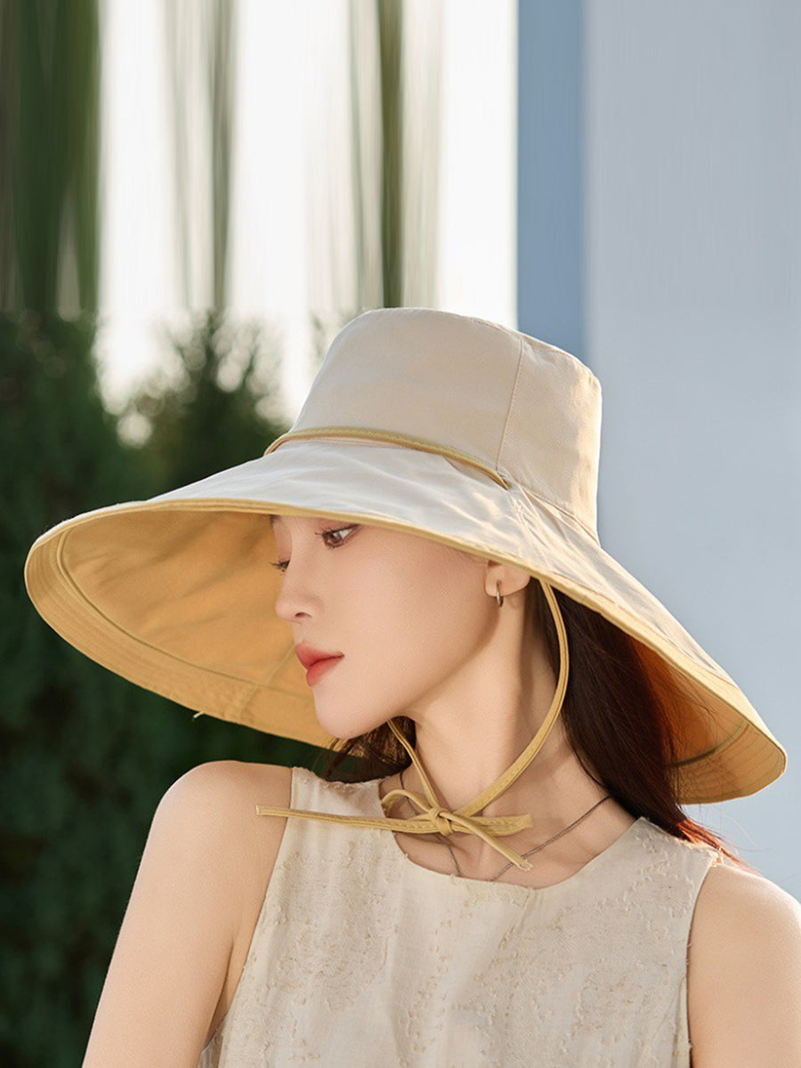 Women Summer Colorblock Sunproof Large Brim Hat