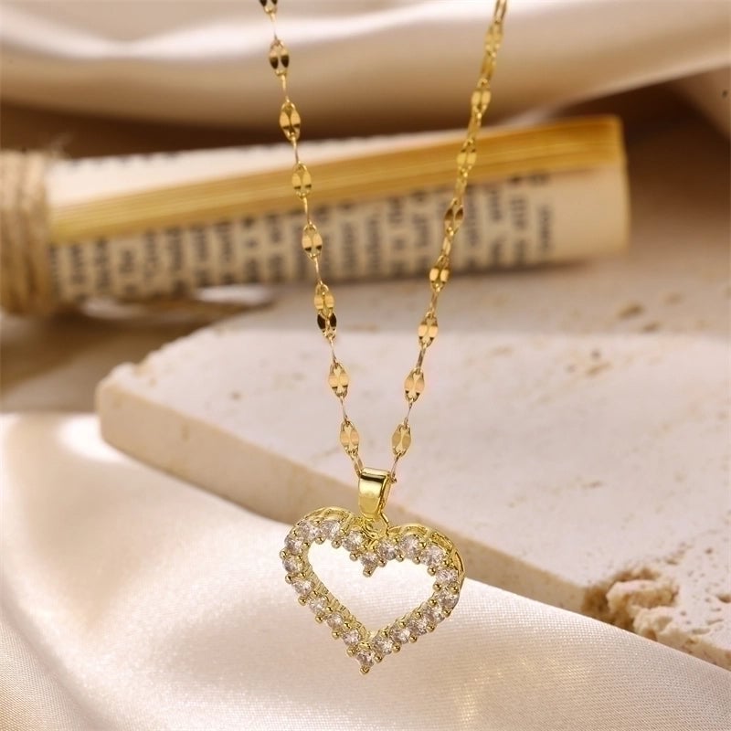 3 Pieces Cute Sweet Cross Moon Heart Shape 201 Stainless Steel Zircon 18K Gold Plated Enamel Plating Inlay Pendant Necklace