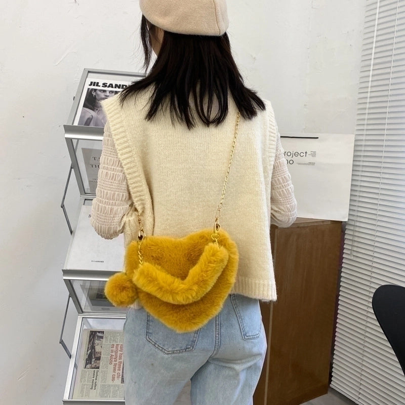 Cute Plush Heart-shaped Shoulder Bag