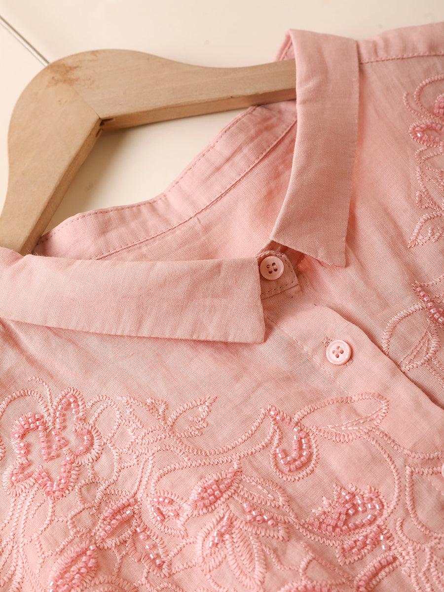 Women Summer Artsy Embroidery 100%Ramie Shirt