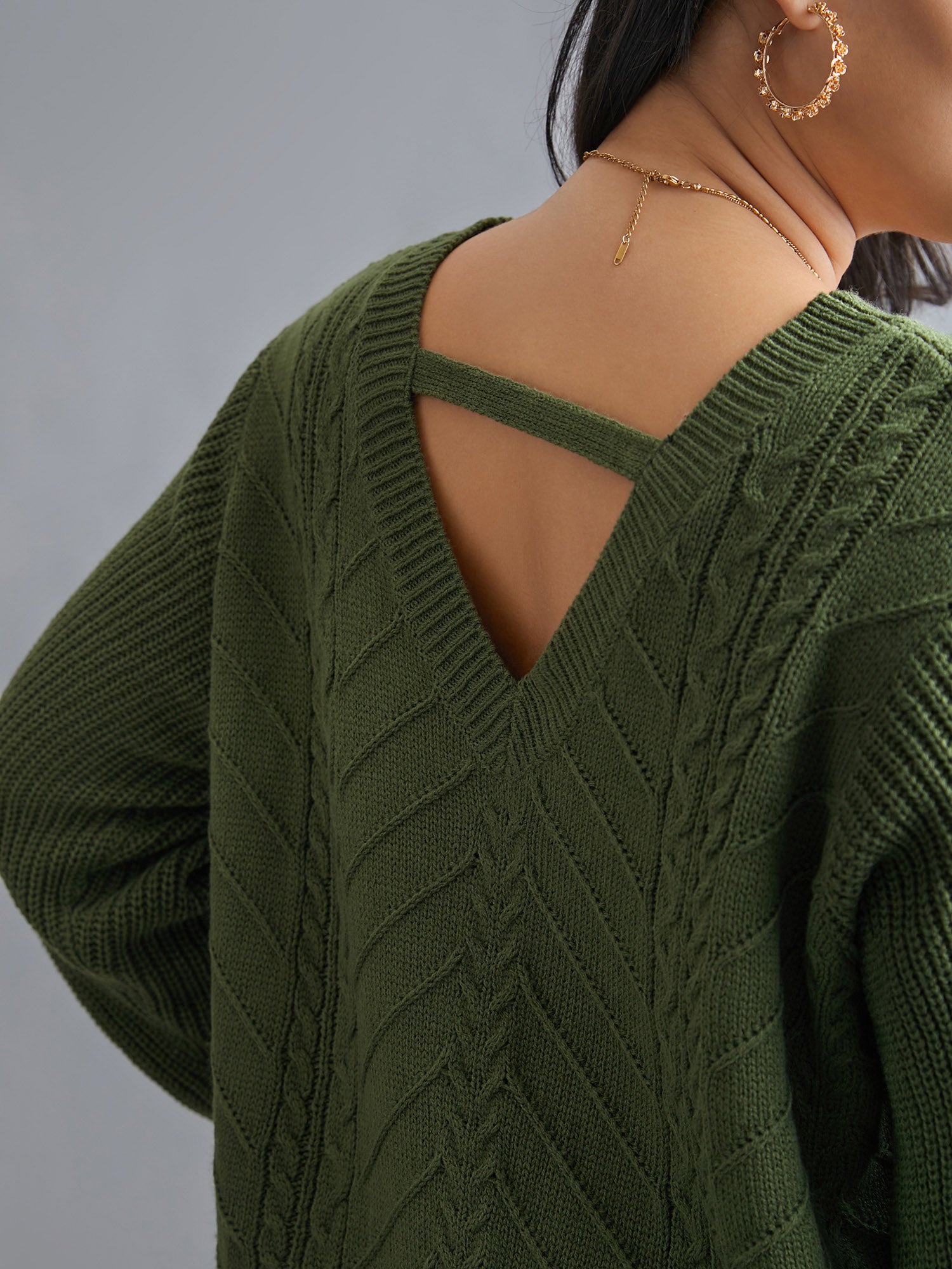 Plain Hollow Out Cable Knit Pullover