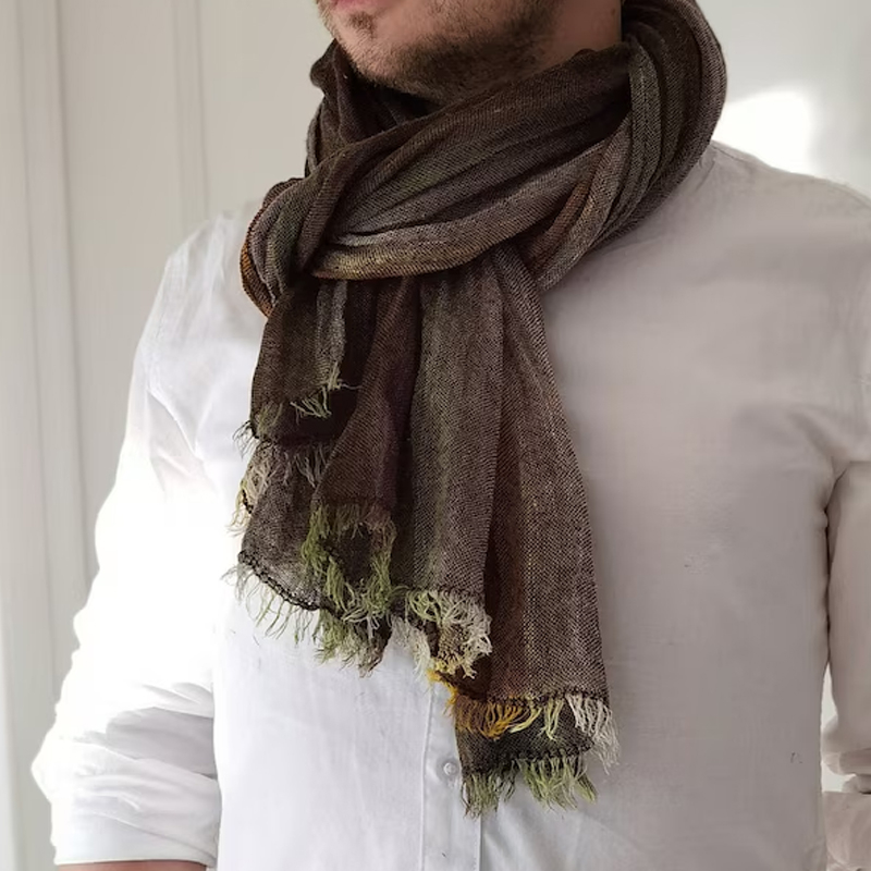Men's Colorful Striped Natural Linen Scarf