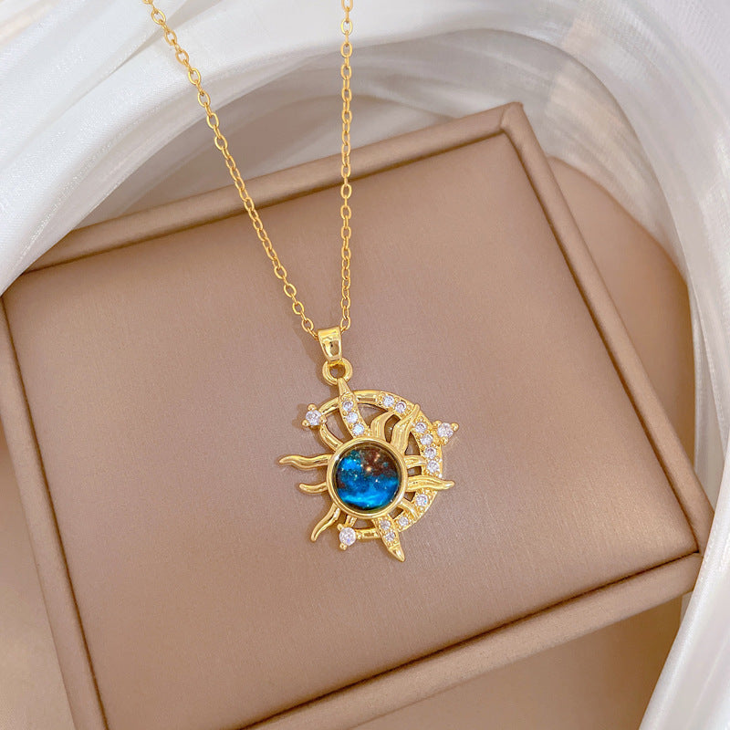 Star Moon Myth Full Diamond Gorgeous Full Diamond Necklace Women'S All-Match Clavicle Chain Titanium Steel Chain