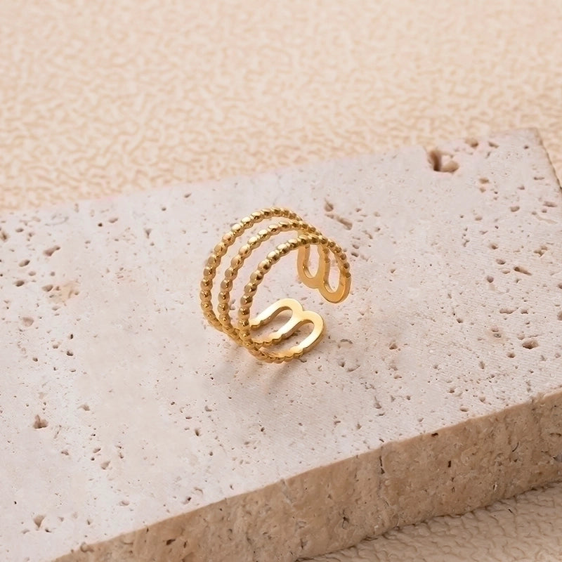 IG Style Retro Geometric 304 Stainless Steel Plating Hollow Out Open Ring