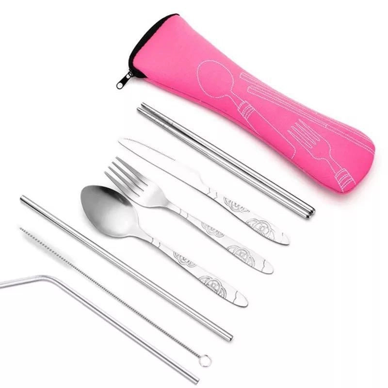 Stainless Steel Western-style Steak Knife. Fork And Spoon Creative Cloth Bag Portable Western-style Tableware Set Three-piece Set Supply