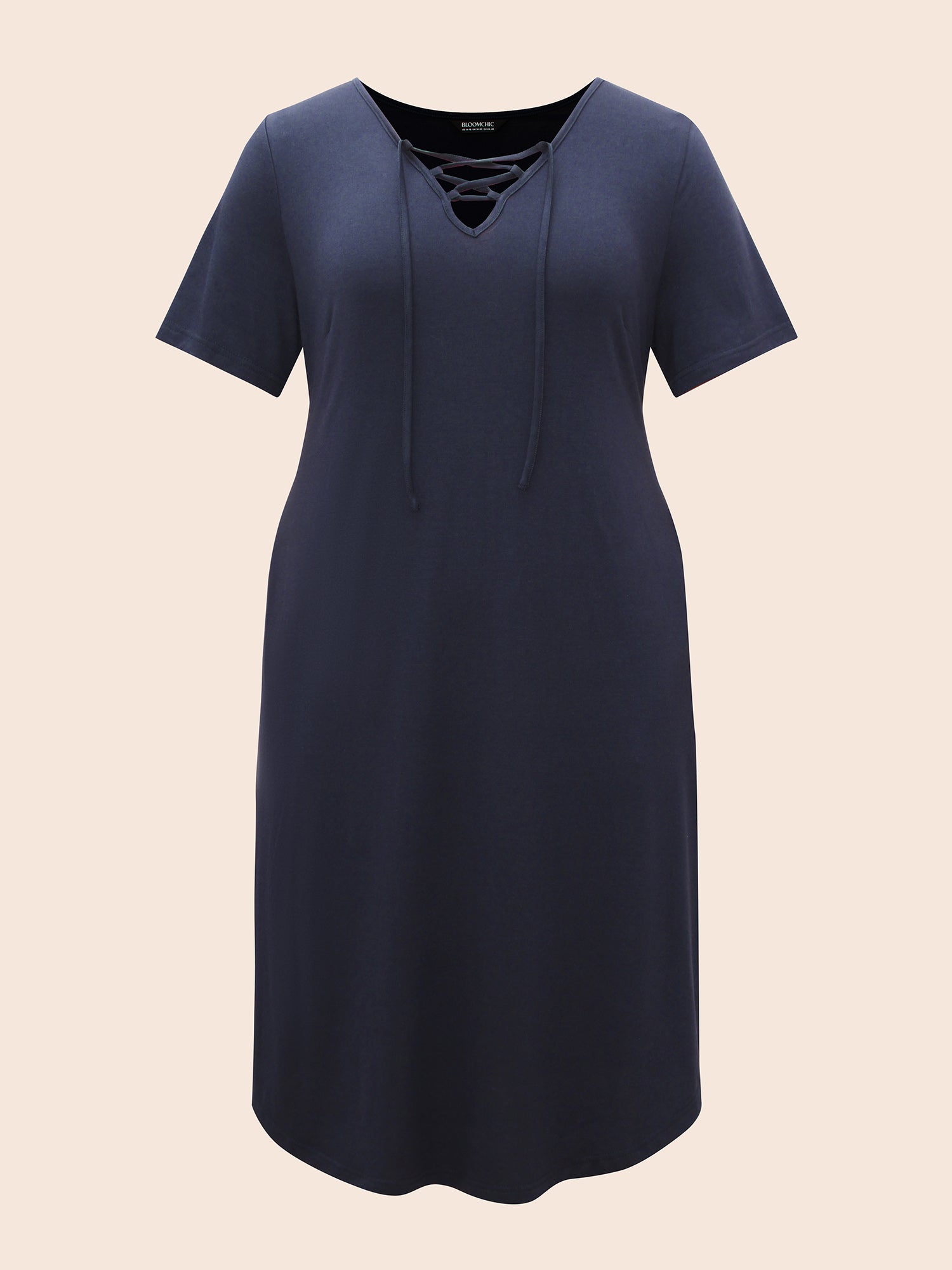 Solid Lace Up Pocket Midi Dress