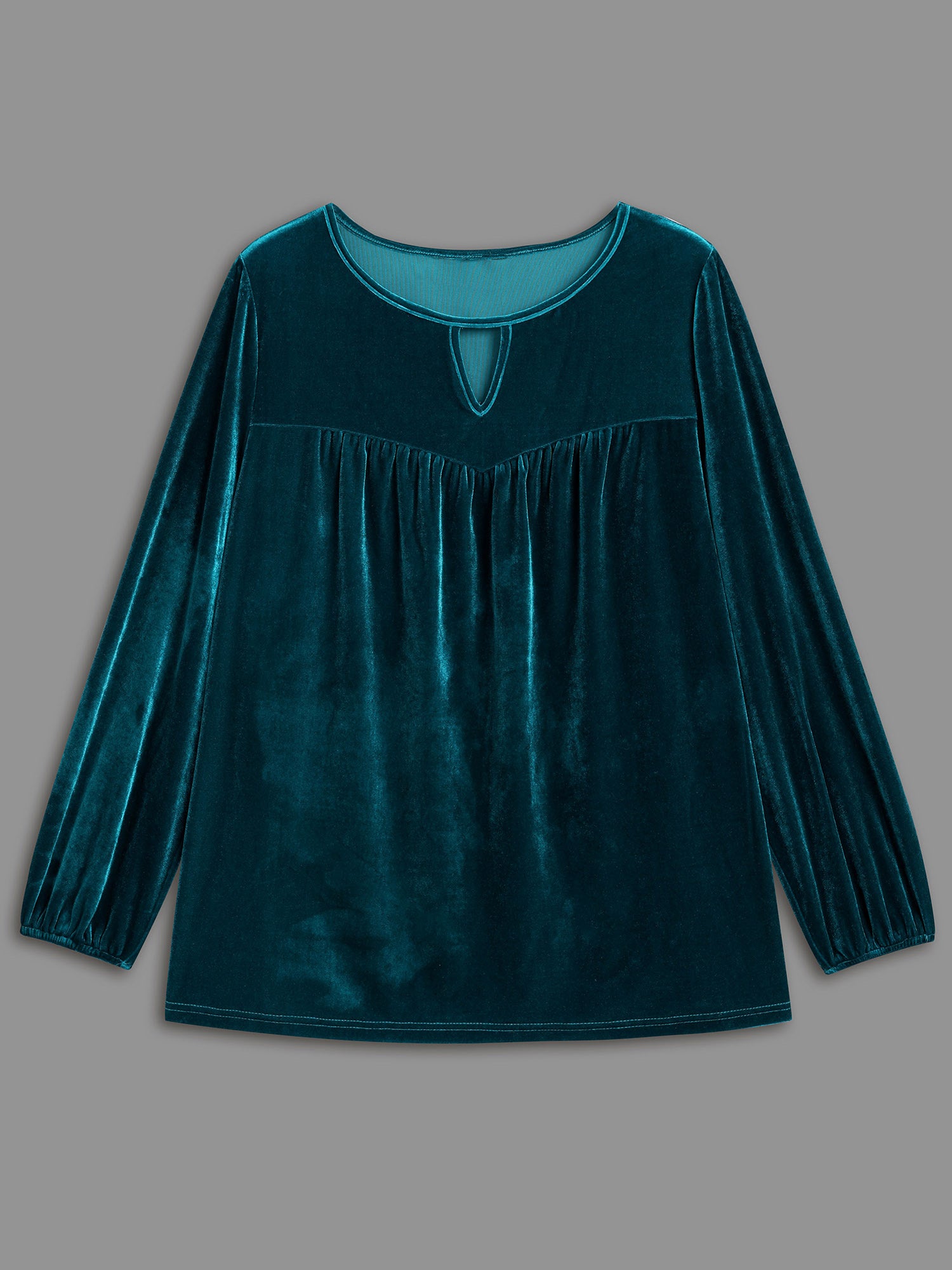 Plain Hollow Out Gathered Velvet Blouse