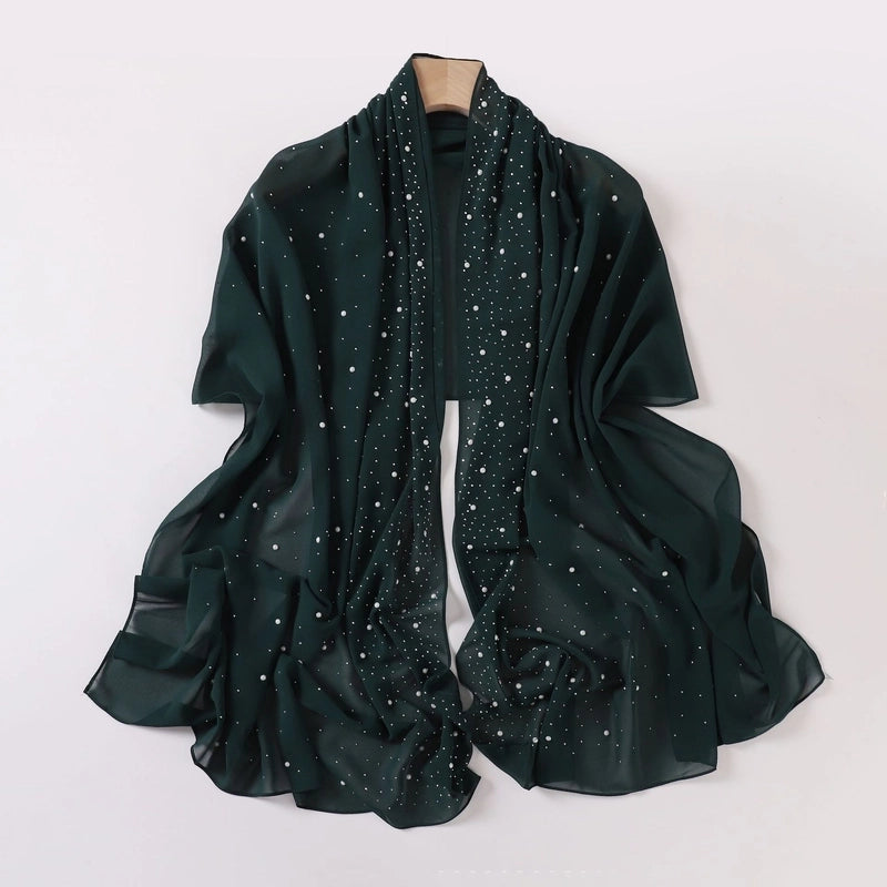 Pearl Chiffon Ceramic Gypsophila Hot Drill Long Scarf Hui Scarf Indonesia Middle East Africa Turban