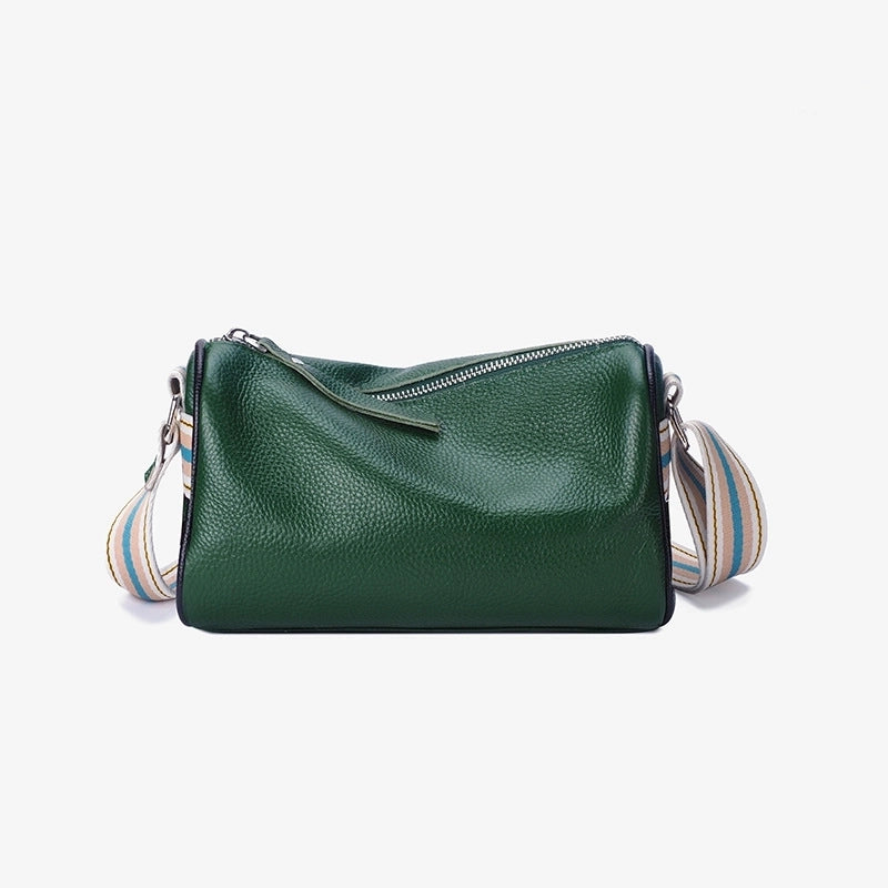 Women's Medium Leather Solid Color Basic Zipper Shoulder Bag