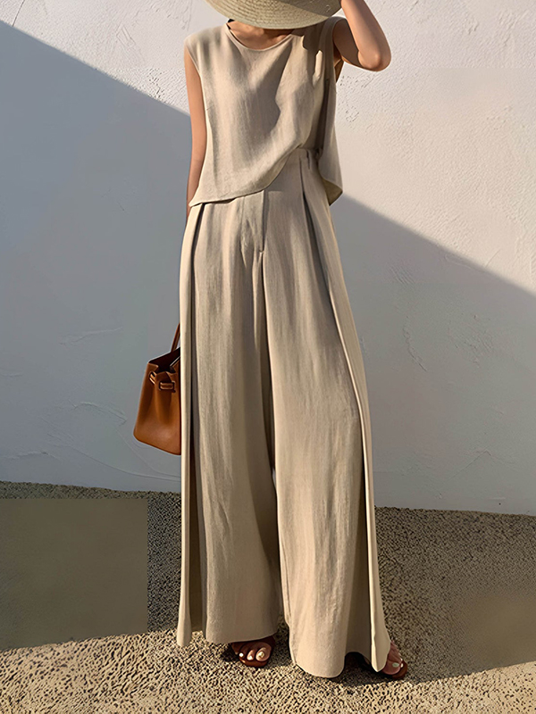 High Waisted Loose Pleated Solid Color Split-Joint Pants Trousers