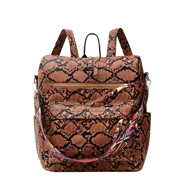 Women's Large All Seasons Pu Leather Plaid Leopard Streetwear Square Zipper Fashion Backpack