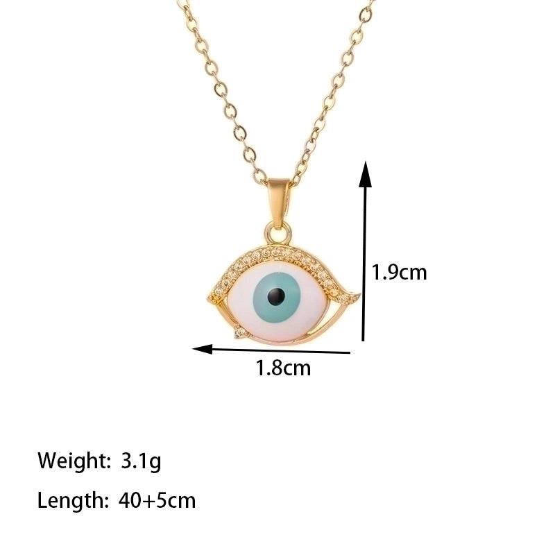 304 Stainless Steel 18K Gold Plated Vintage Style Minimalist Inlaid Zircon Eye Artificial Rhinestones Resin Pendant Necklace