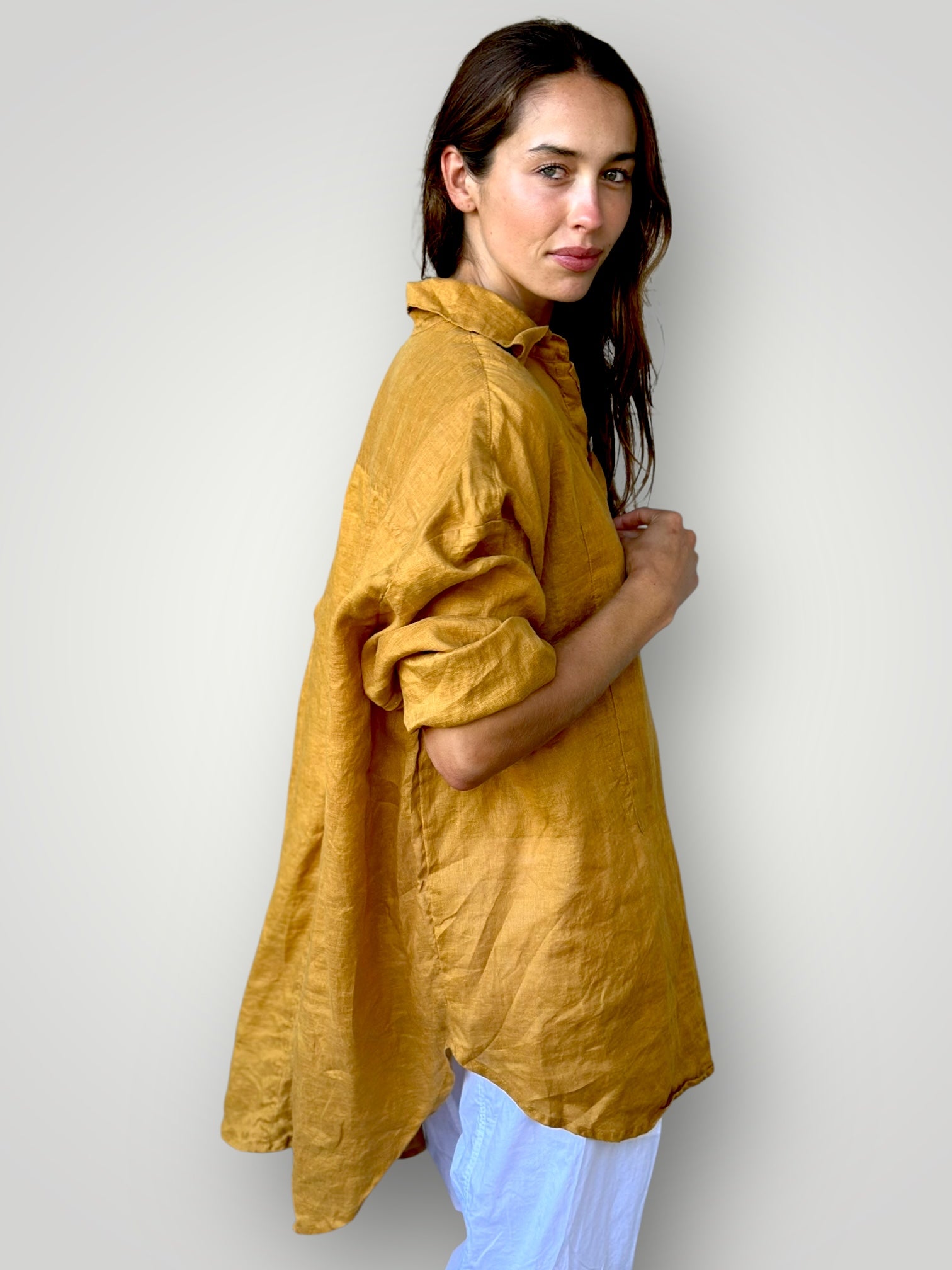 megan shirt - turmeric linen
