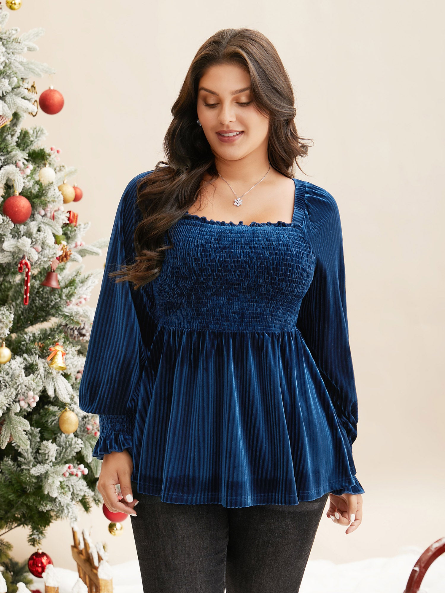 Velvet Smocked Bodice Jersey Top