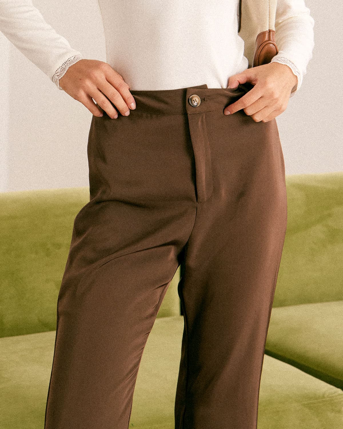 The Coffee Button Split Hem Flare Leg Pants