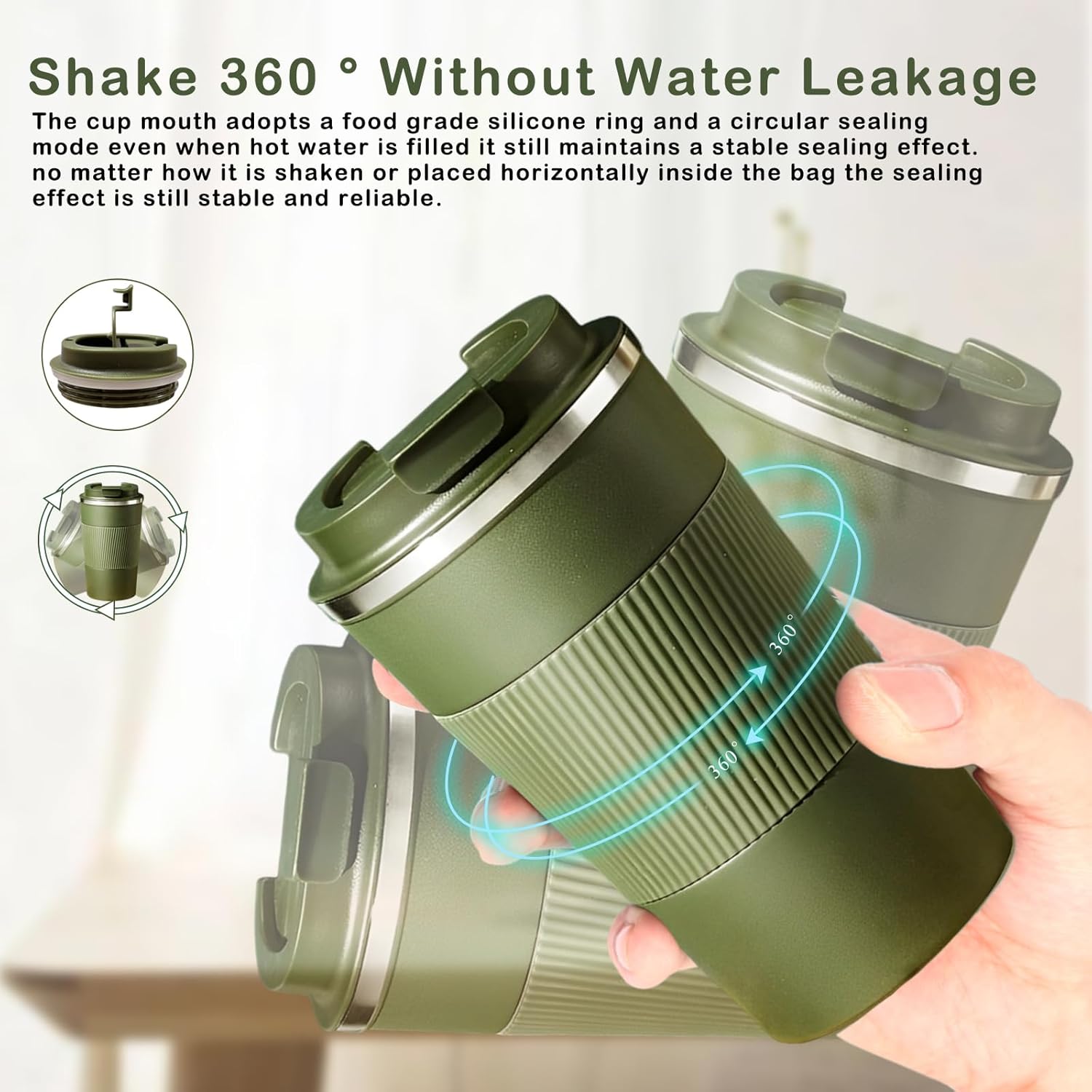 Senshuomy Travel Mug, Insulated Coffee Cup with Leakproof Lid, Reusable Coffee Cups Travel Cup, Stainless Steel thermaol Mug for Hot Cold Drinks (Green 380ml)