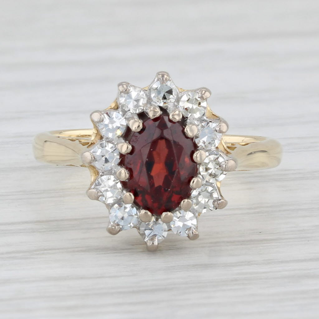 1.26ctw Oval Garnet Diamond Halo Ring 18k Yellow Gold Size 5