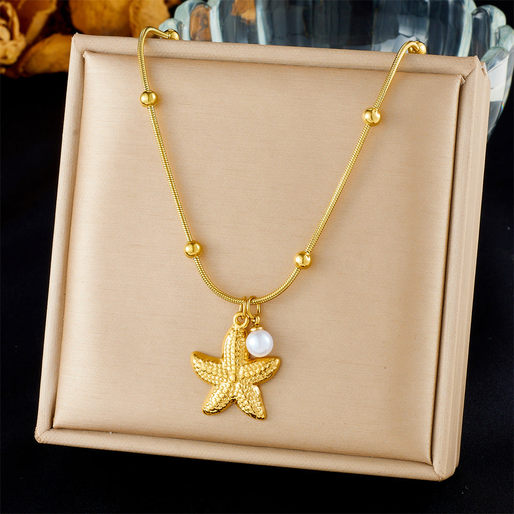 Fashion Ocean Series Accessories Pendant Gold-Plated Stainless Steel Starfish Shell Multi-Element Oil Drop Butterfly Necklace