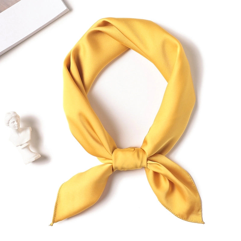 Simple Solid Color Scarf Women's Silk Small Square 70cm Basic Matching Shirt Professional Scarf Tie Hair