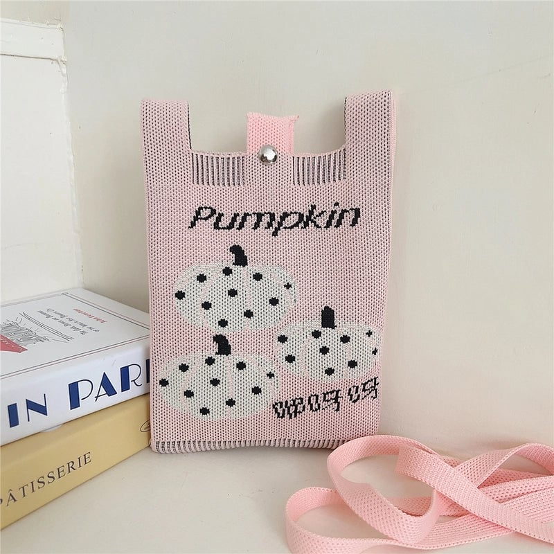 Women's Small Knit Cartoon Cute Bucket Magnetic Buckle Phone Wallets