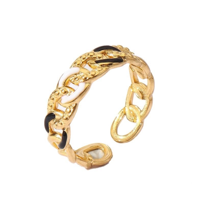 Retro U Shape 304 Stainless Steel 18K Gold Plated Enamel Open Rings