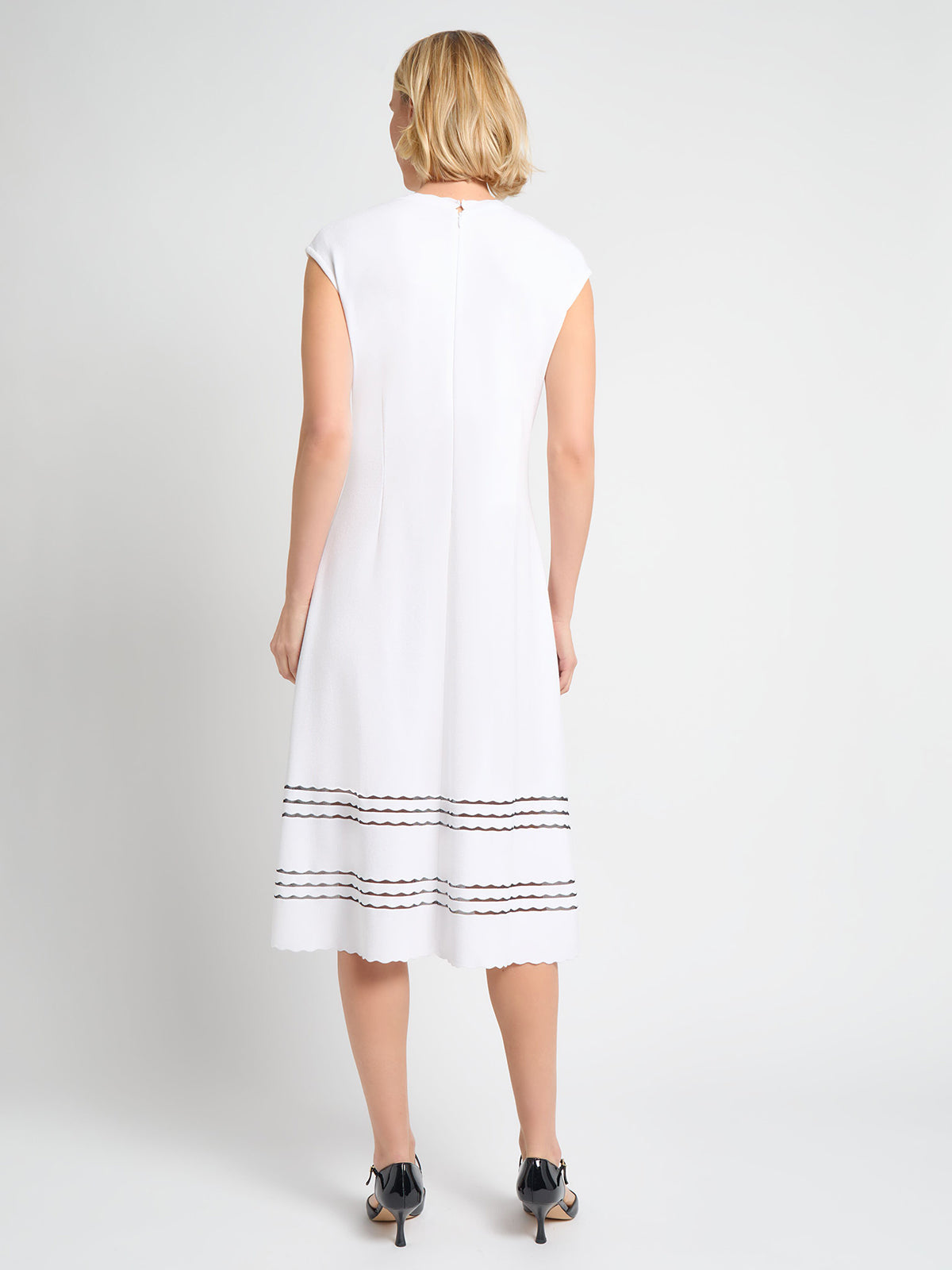 A-Line Scalloped Trim Soft Knit Midi Dress - True Fit