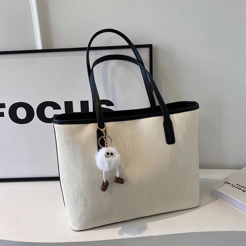 Women's Large Pu Leather Solid Color Streetwear Square Zipper Shoulder Bag Tote Bag