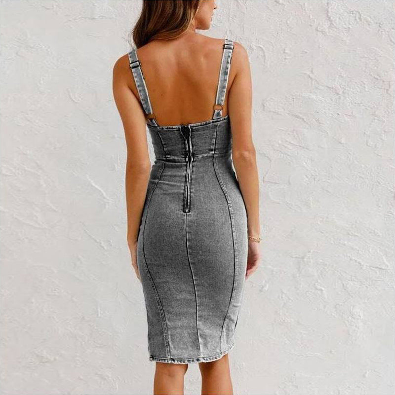 🍹Summer Hot Sales 49%OFF🌤️Women's U-Neck Denim Bodycon Cami Dress