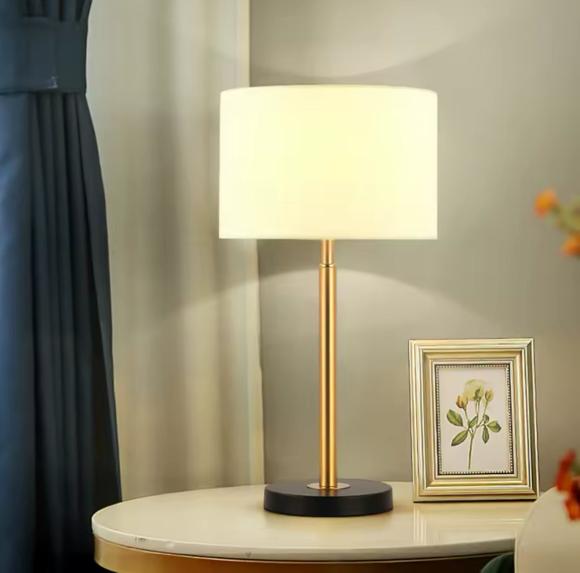 Modern Table Lamp with Golden Base and Fabric Shade