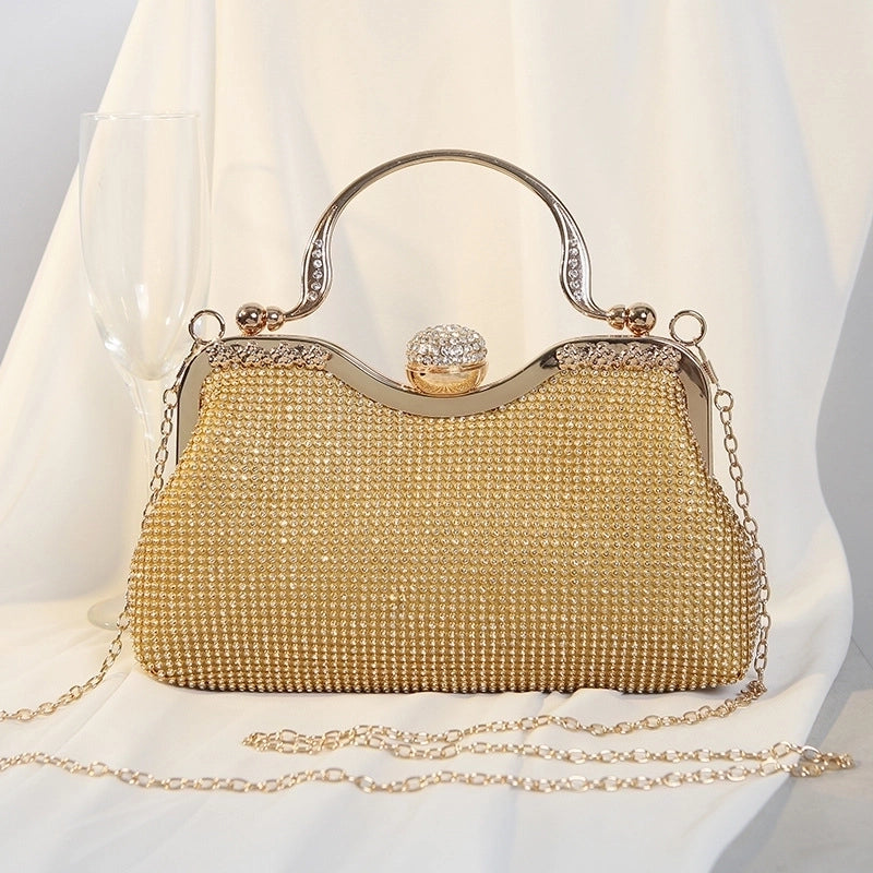Black Gold Silver Rhinestone Polyester Solid Color Rhinestone Shell Evening Bags
