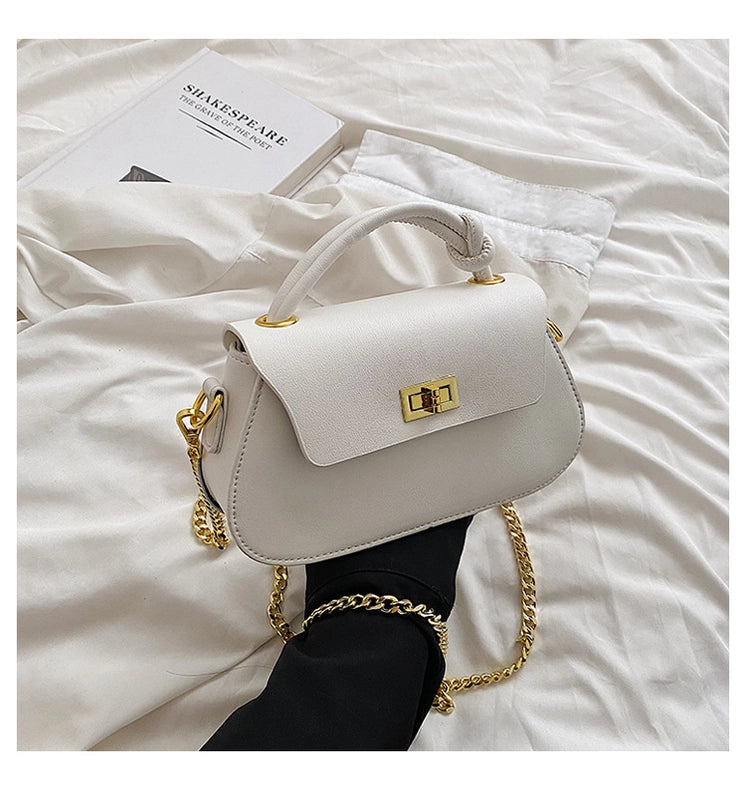Women's Medium Pu Leather Solid Color Elegant Classic Style Lock Clasp Crossbody Bag