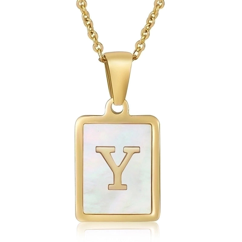 Minimalist Letter Stainless Steel Titanium Steel Plating Inlay Shell 18k Gold Plated Pendant Necklace