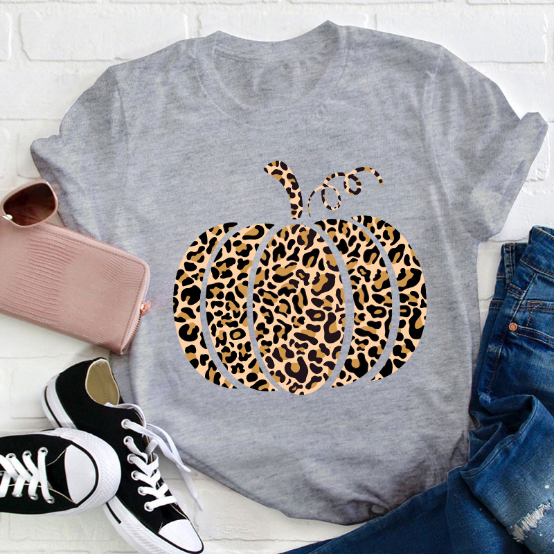 Leopard Pumpkin Teacher T-Shirt