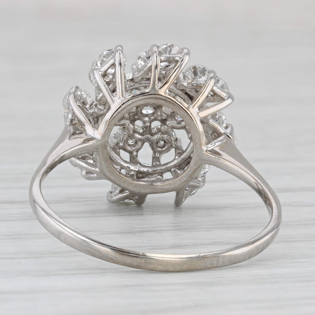 Vintage 1ctw Diamond Cluster Flower Ring 18k White Gold Size 9