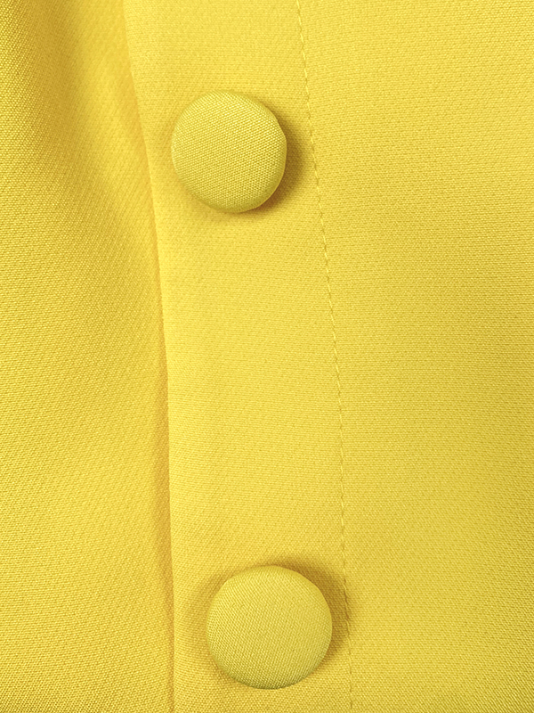 Flared Sleeves High Waisted Buttoned Solid Color Mock Neck Midi Dresses