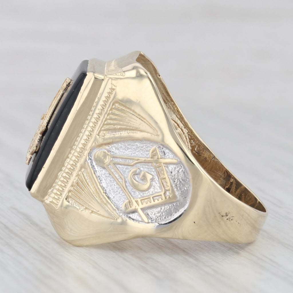 Past Master Mason Signet Ring 10k Gold Onyx Square Compass Sun Masonic Size 9