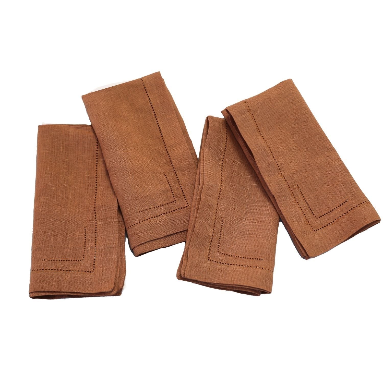 Rust 100% Linen Incomplete Hemstitch Napkins