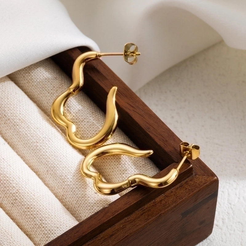 1 Pair IG Style Round Heart Shape Plating 304 Stainless Steel 18K Gold Plated Stainless Steel Earrings