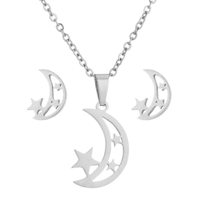 1 Set Fashion Star Moon Heart Shape Titanium Steel Plating Earrings Necklace