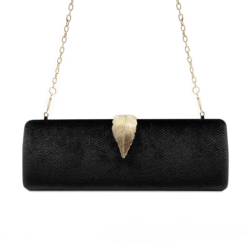 Celebrity Velvet Leaf Buckle Evening Clutch Handbag