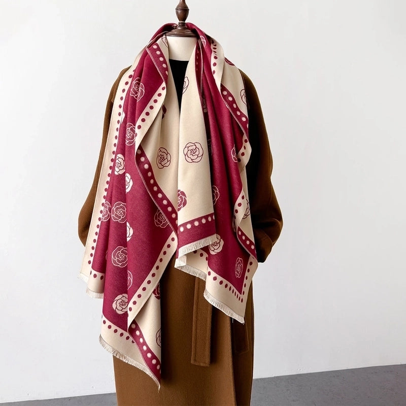 Women's Elegant Lady Printing Flower Imitation Cashmere Polyester Scarf