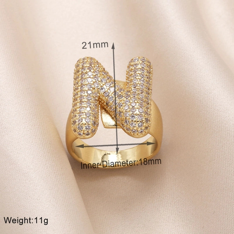 Copper 18K Gold Plated Modern Style Minimalist Plating Inlay Letter Zircon Open Rings