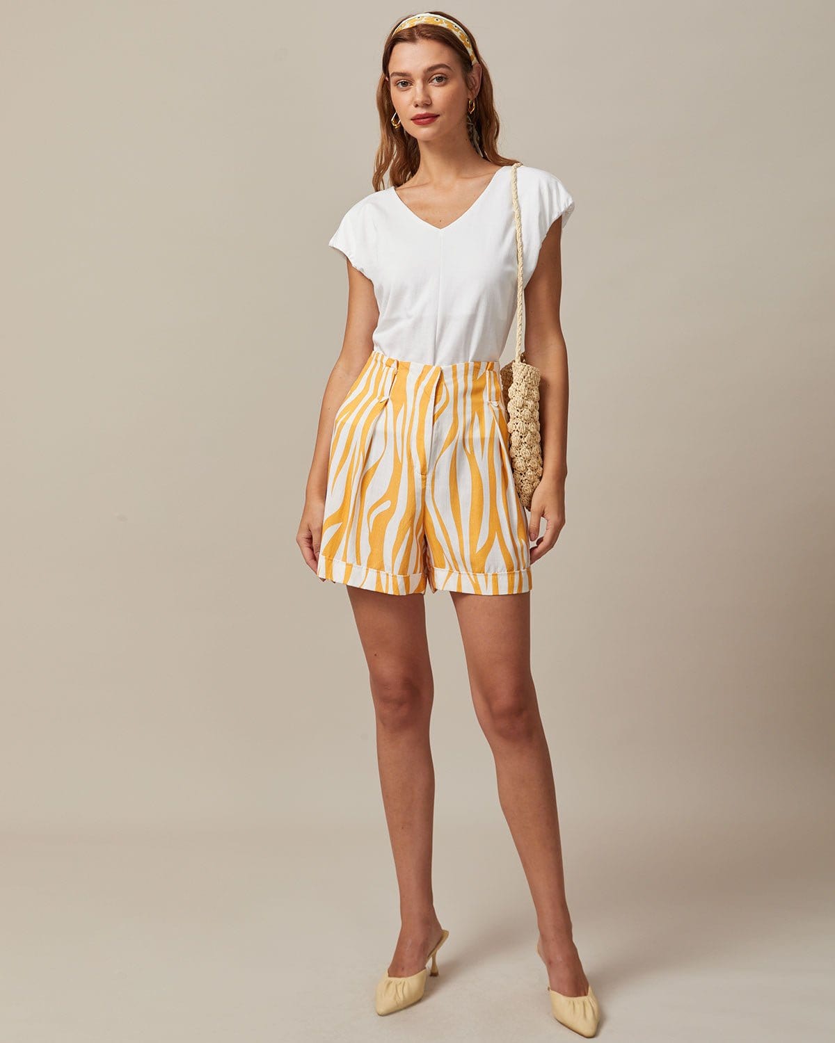 The Yellow High Waisted Zebra Print Shorts