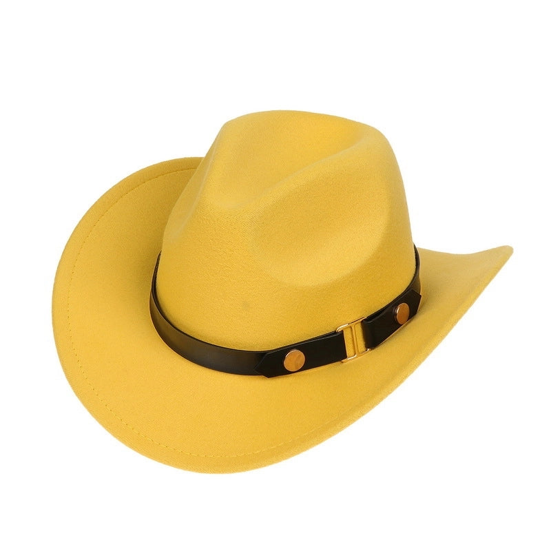 Tibetan Western Denim Top Hat Spring And Autumn New Jazz Hat Big Brim Five-pointed Star Belt Accessories Felt Hat For Men And Women