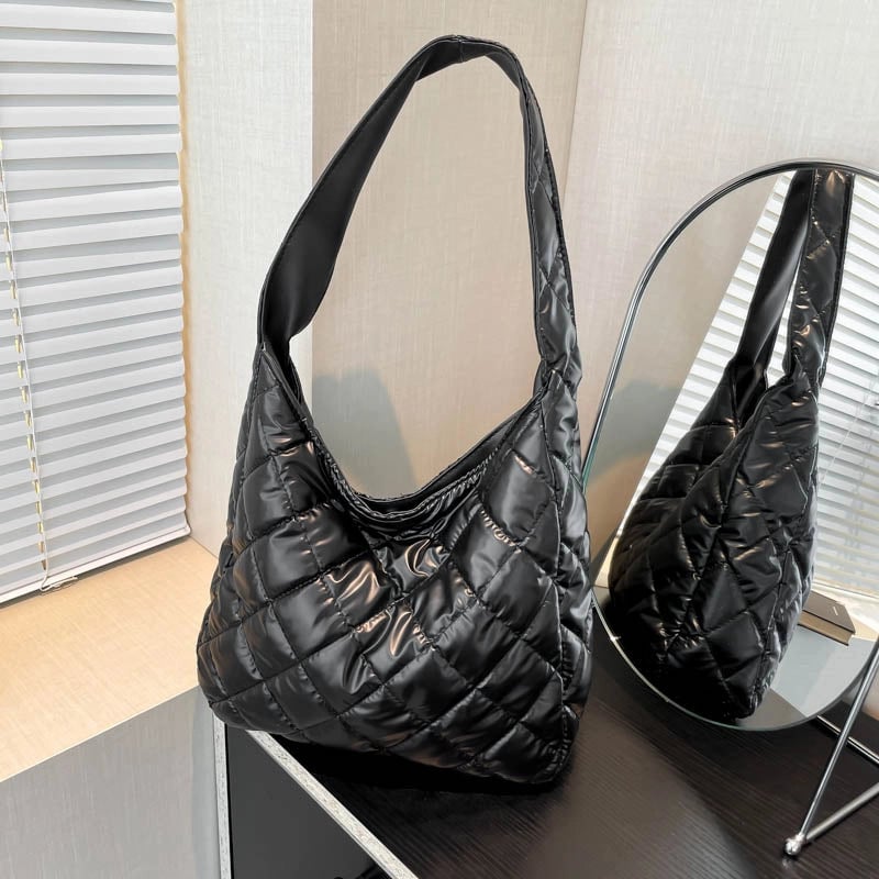 Women's Cotton Solid Color Lingge Streetwear Square Zipper Shoulder Bag