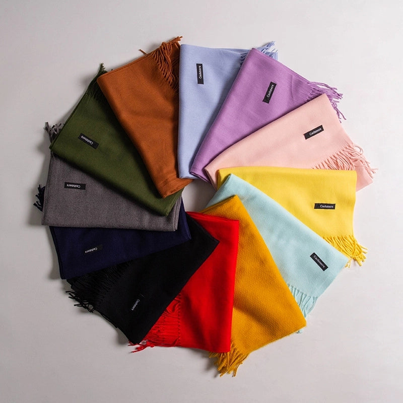Autumn And Winter New Annual Meeting Cashmere Scarf Women's Tassel Shawl Padded Scarf Warm Solid Color Scarf