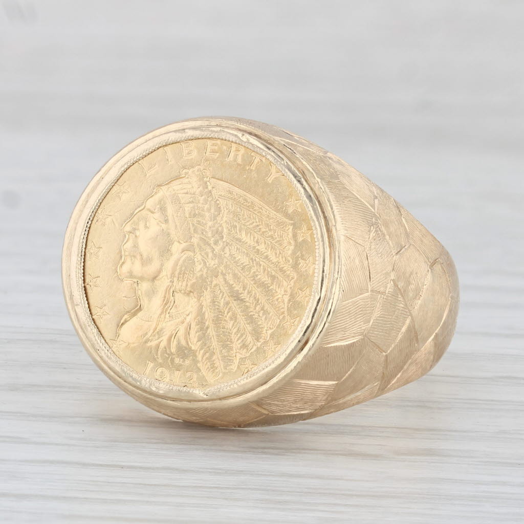 Authentic 1913 2.50 Indian Head Coin Ring 14k 900 Yellow Gold Size 11.5 Men's